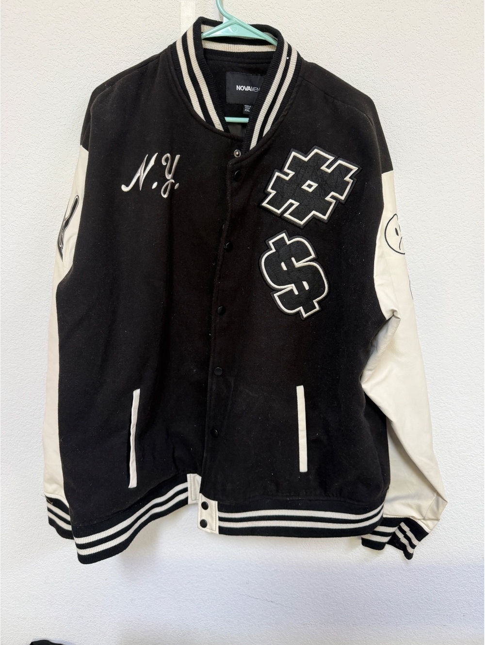 Novamex Black and White New York Varsity Jacket withdrawal Patches